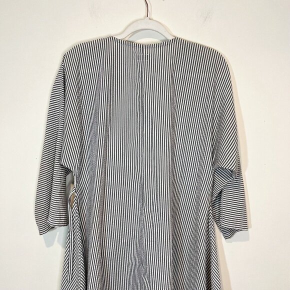 Striped Tie Front Cardigan Asymmetrical Lagenlook Boho Grunge Cover Up Size M - Picture 6 of 12